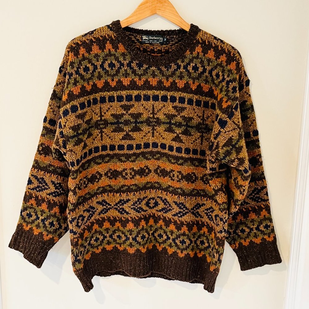 Burberry Multicolor Patterned Crew Neck Sweater - image 1